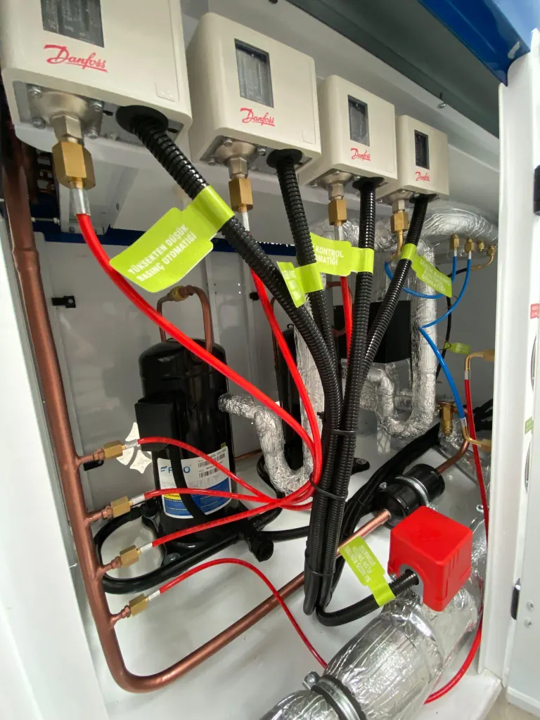Heavy-duty industrial chiller interior view and components